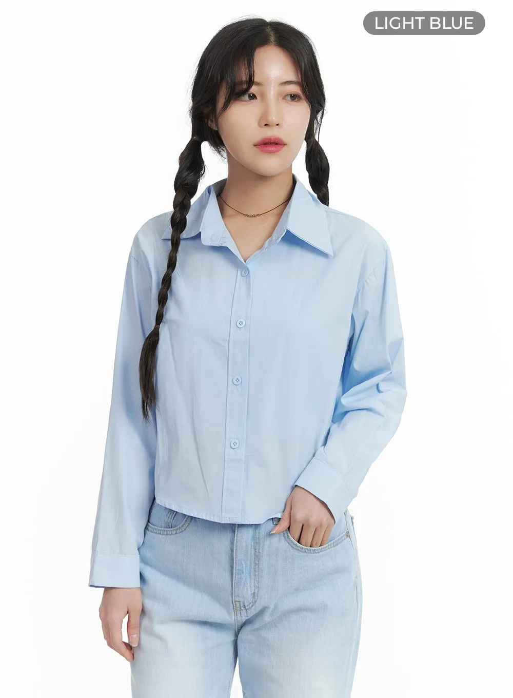 Basic Button-Up Crop Shirt OM422