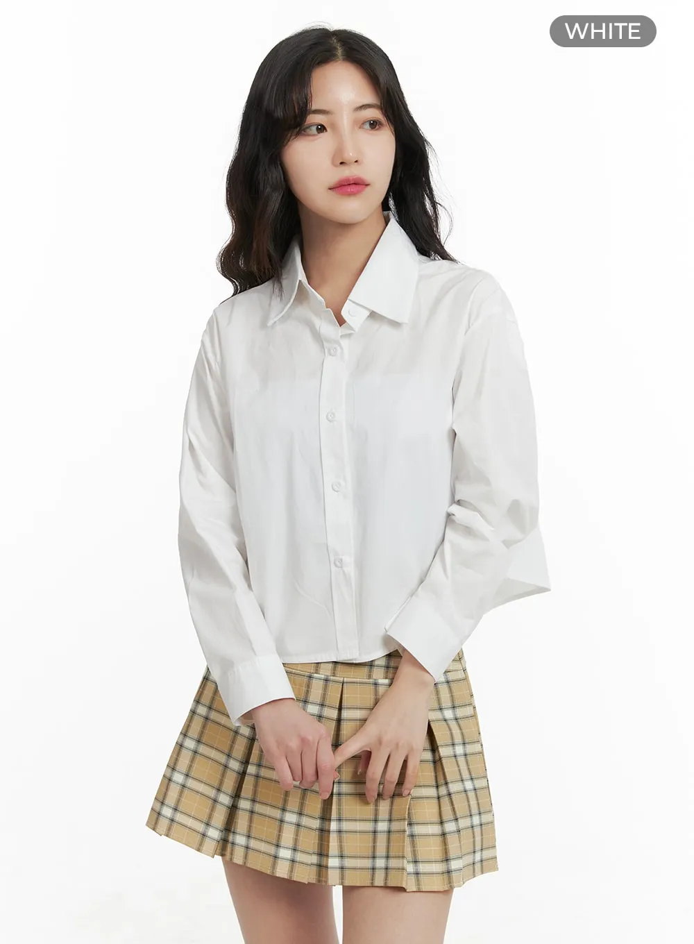 Basic Button-Up Crop Shirt OM422