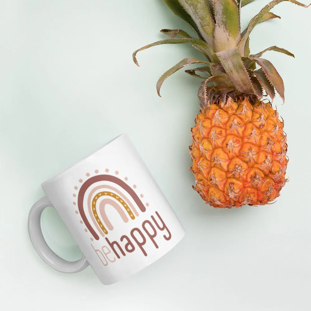 Be Happy Rainbow White Mug