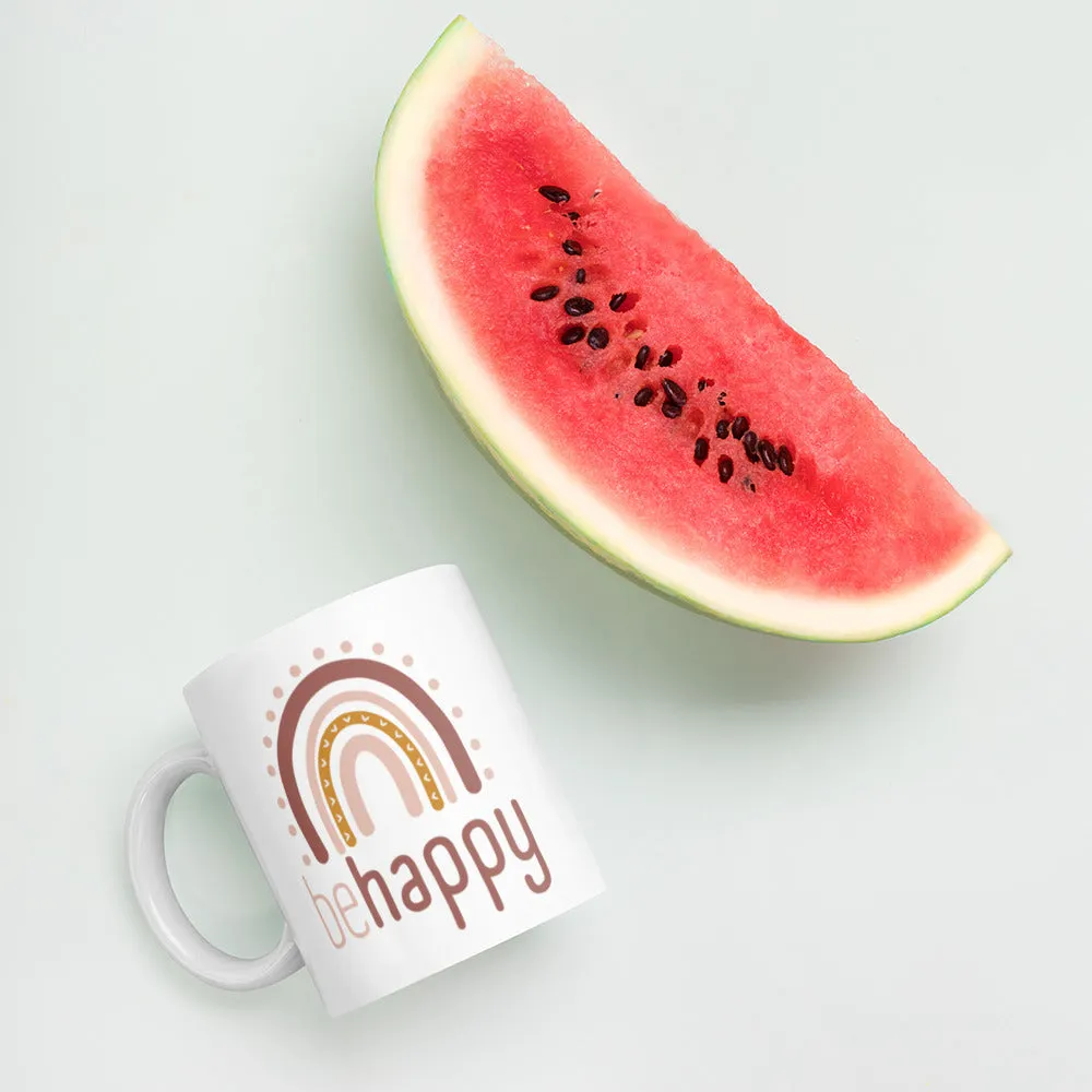 Be Happy Rainbow White Mug