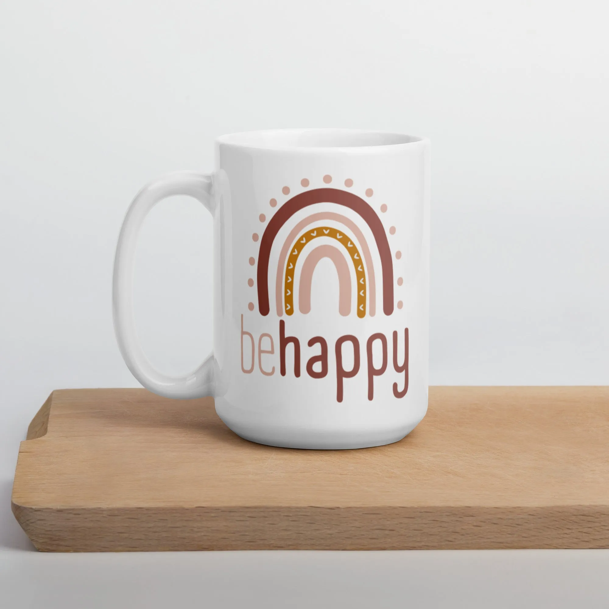 Be Happy Rainbow White Mug