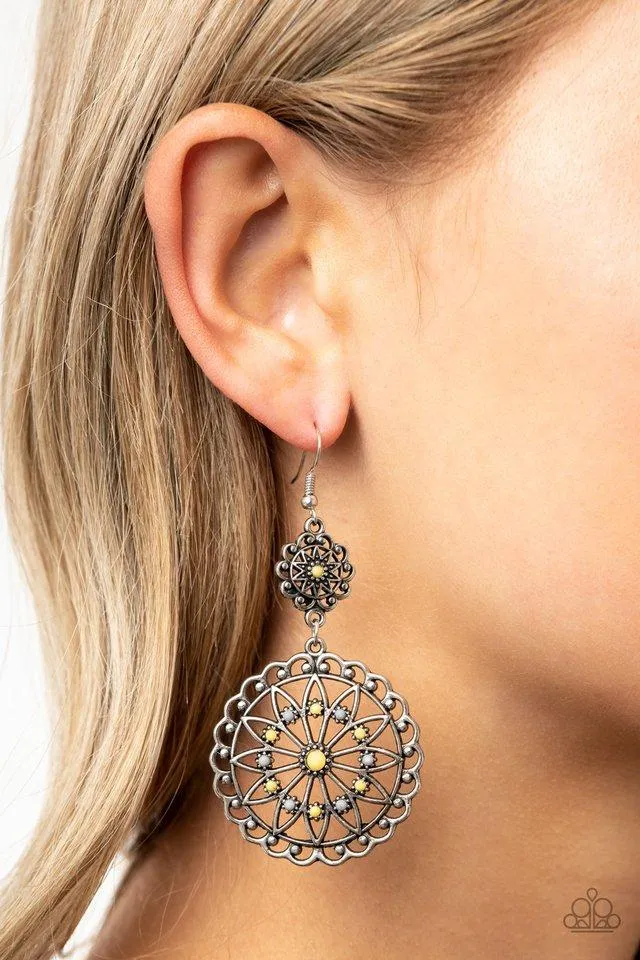 Beaded Brilliance Yellow and Silver Earrings - Paparazzi Accessories