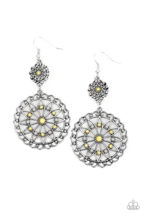 Beaded Brilliance Yellow and Silver Earrings - Paparazzi Accessories