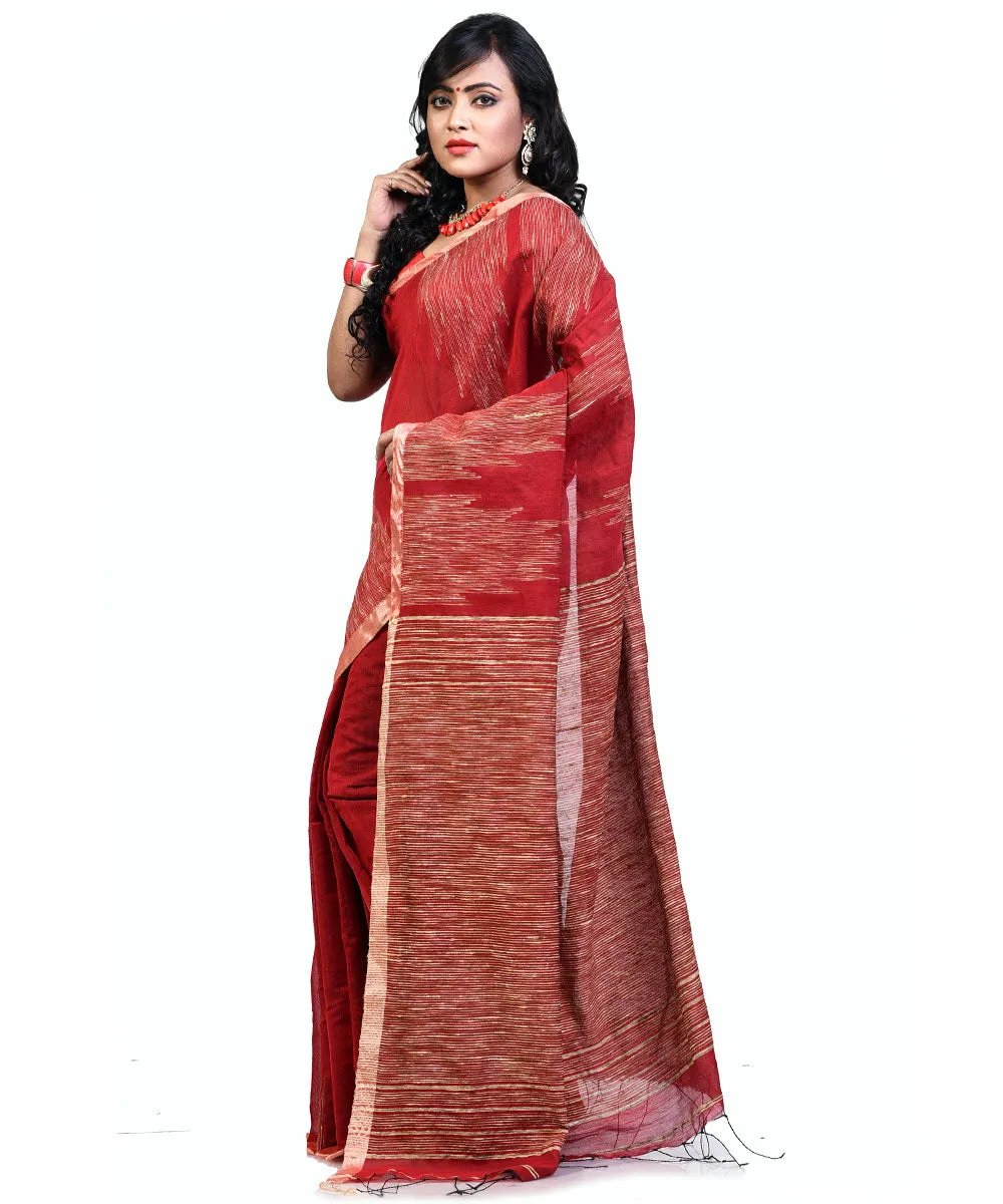 Bengal Handloom Dark Red Sico Saree