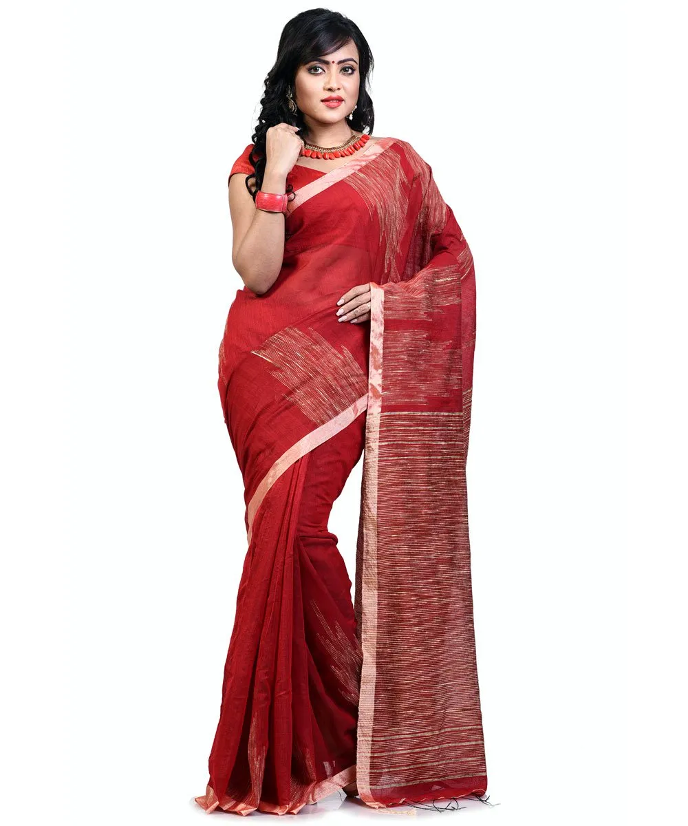 Bengal Handloom Dark Red Sico Saree