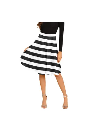 Black and White Striped Melete Pleated Midi Skirt