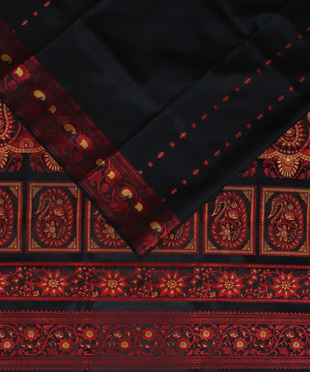 Black red handwoven silk baluchari saree