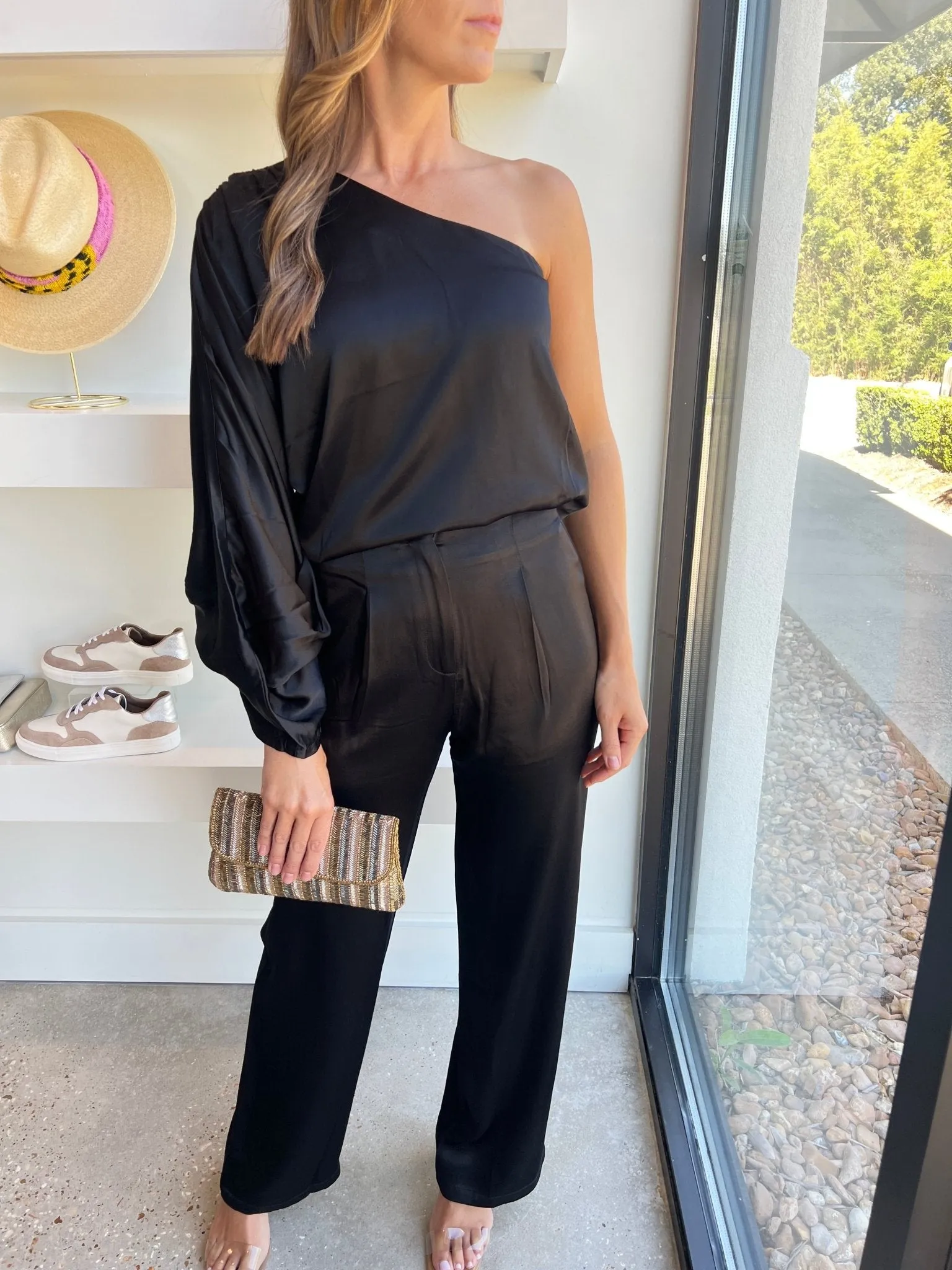 Black Satin Wide Leg Pant