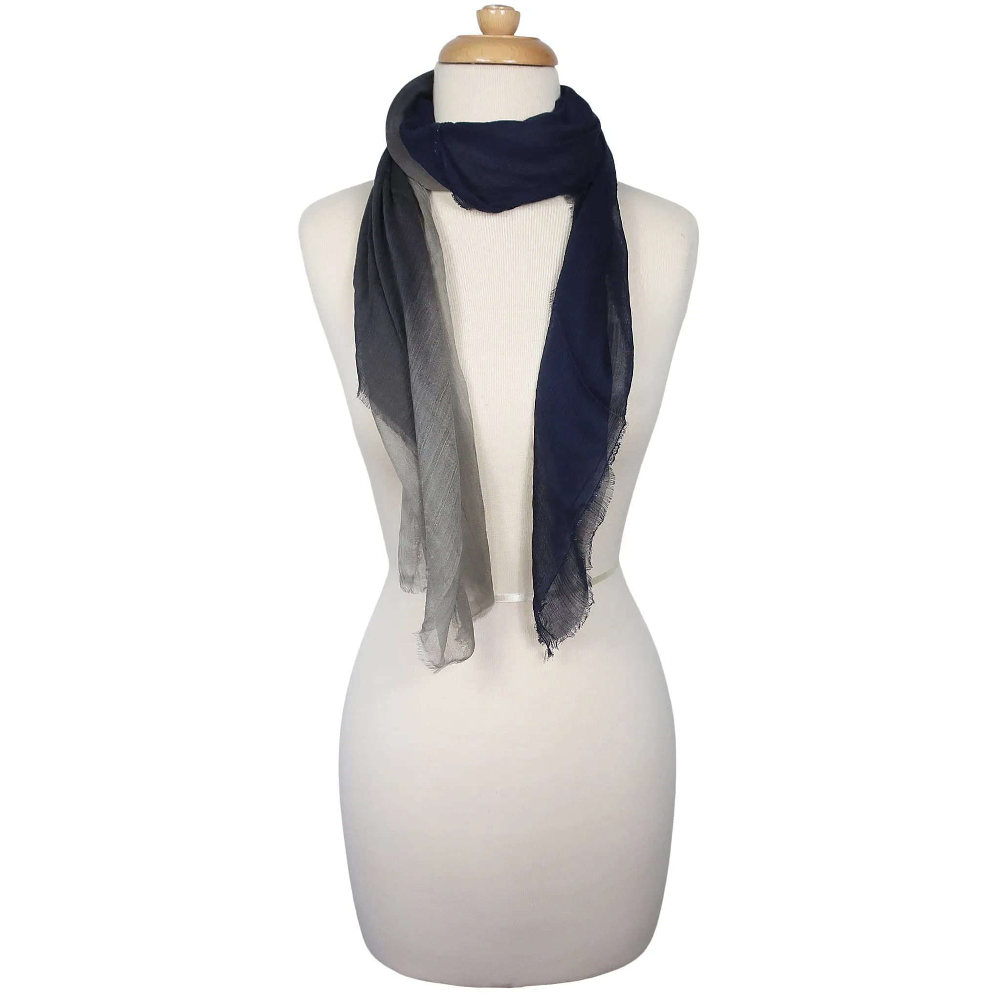 Blue Pacific Dream Cashmere and Silk Scarf in Navy and Gray Taupe 47 x 37