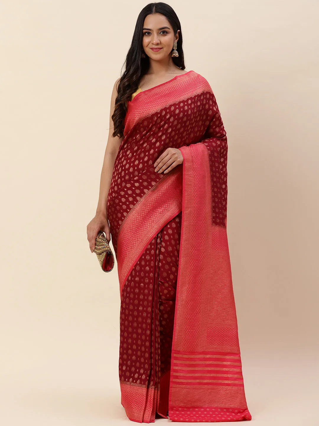 Brocade Zari Jaal Handloom Woven Saree