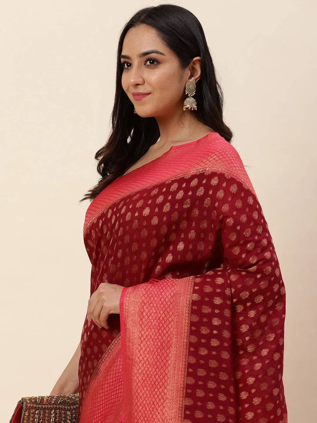 Brocade Zari Jaal Handloom Woven Saree