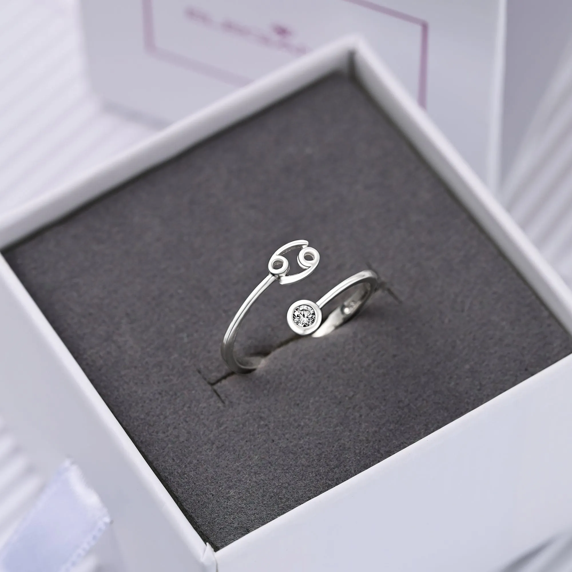 Cancer Ring Sterling Silver Adjustable Zodiac Sign Ring