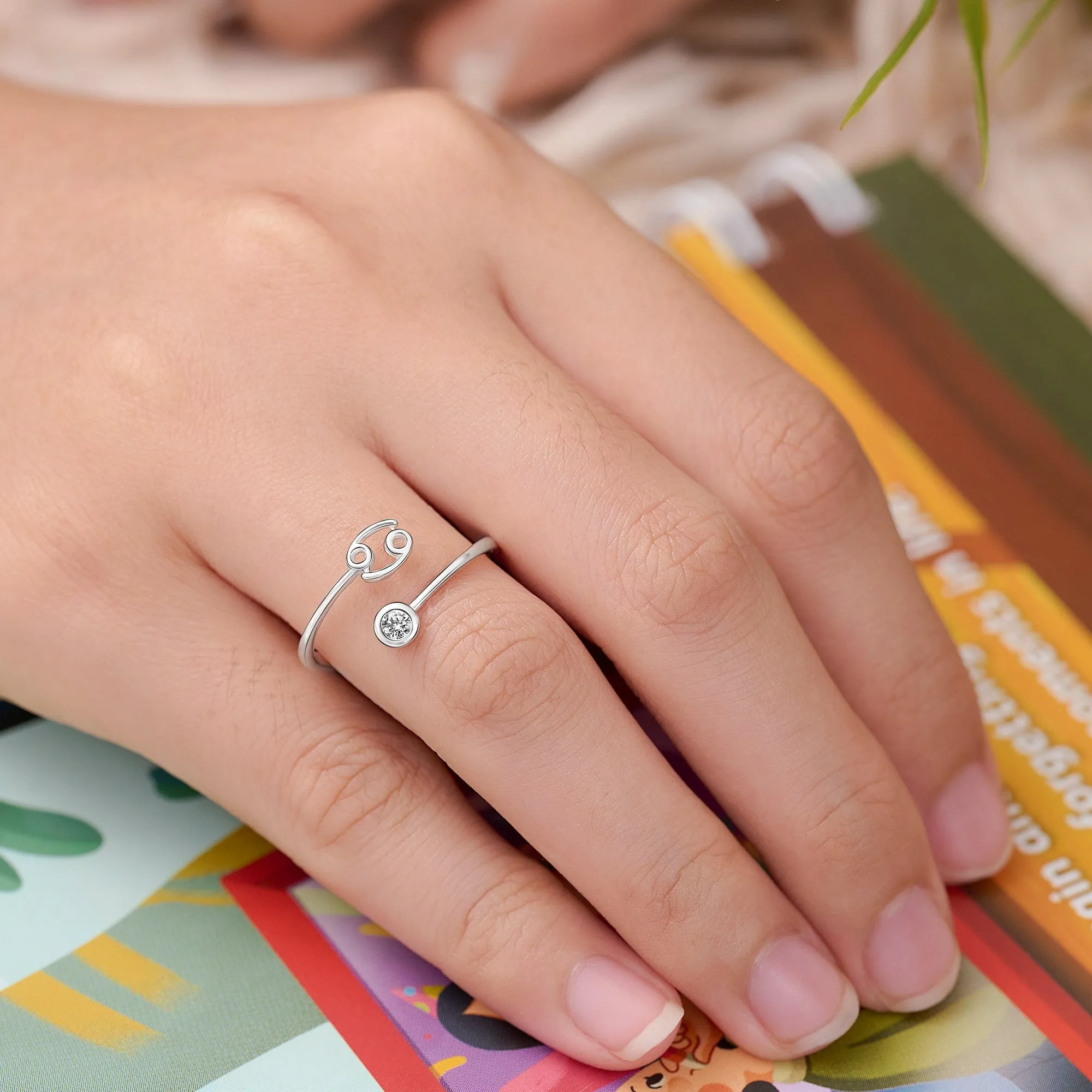 Cancer Ring Sterling Silver Adjustable Zodiac Sign Ring