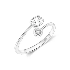 Cancer Ring Sterling Silver Adjustable Zodiac Sign Ring