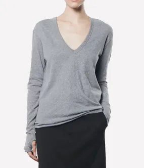 Cashmere V Neck Loose Long Sleeve in Smoke