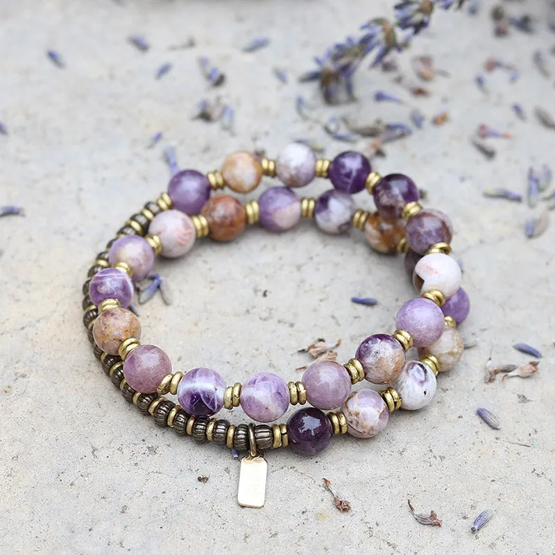 Chevron Amethyst 27 Bead Wrist Mala Bracelet