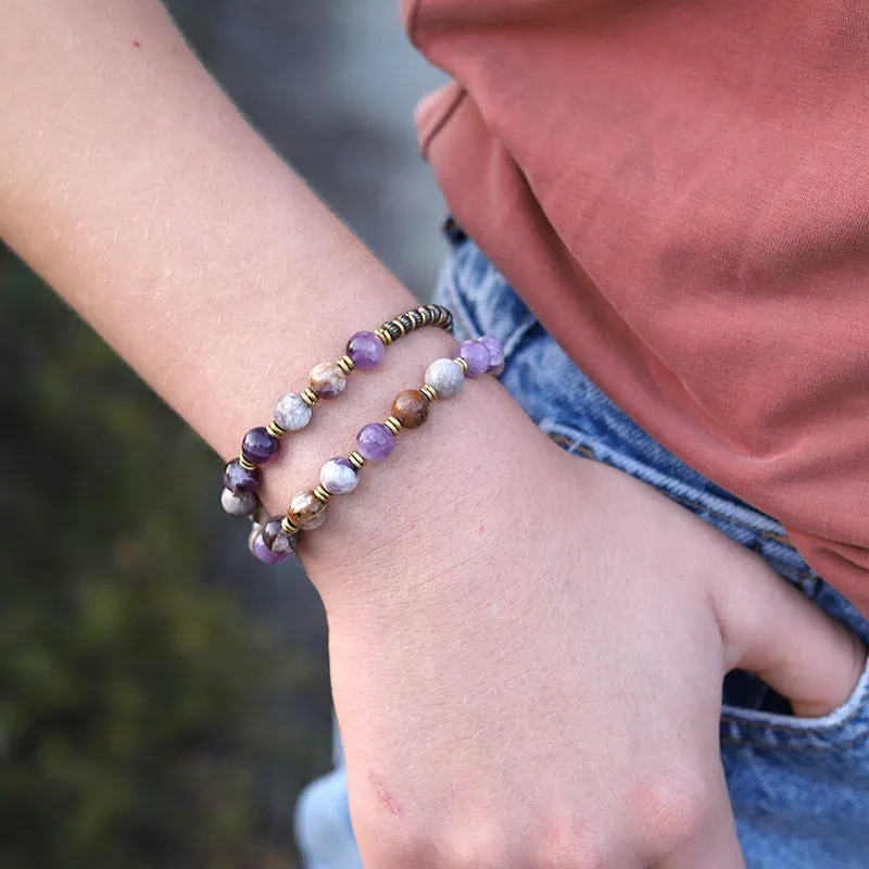 Chevron Amethyst 27 Bead Wrist Mala Bracelet