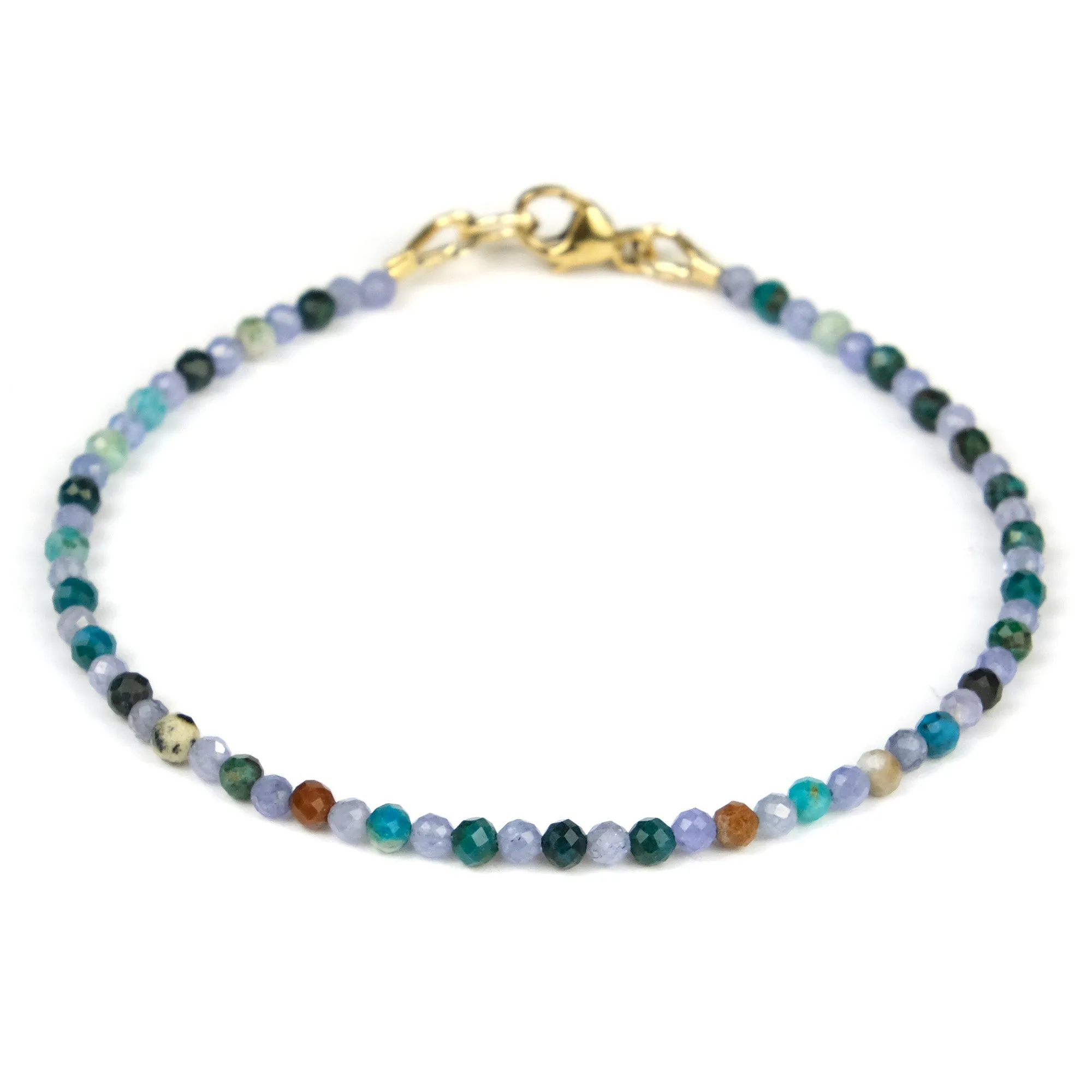 Chrysocolla   Tanzanite 2.5mm Faceted Round Bracelet with Gold Filled Trigger Clasp