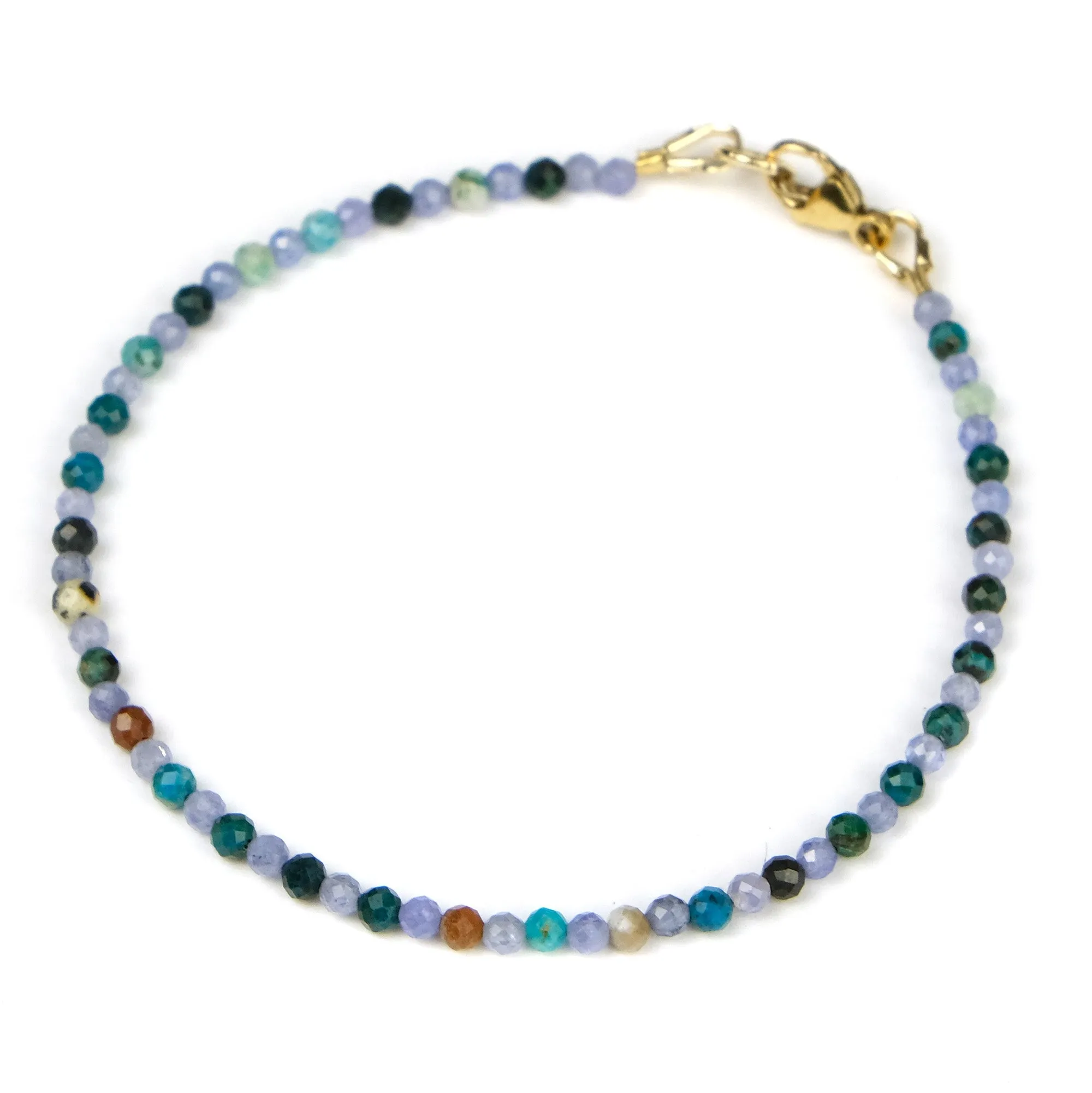 Chrysocolla   Tanzanite 2.5mm Faceted Round Bracelet with Gold Filled Trigger Clasp