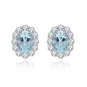 Classic Oval Aquamarine Stud Earrings - 925 Sterling Silver