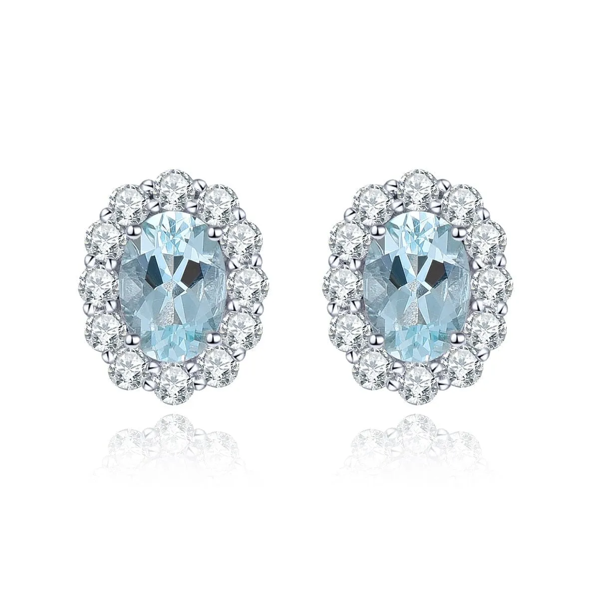 Classic Oval Aquamarine Stud Earrings - 925 Sterling Silver