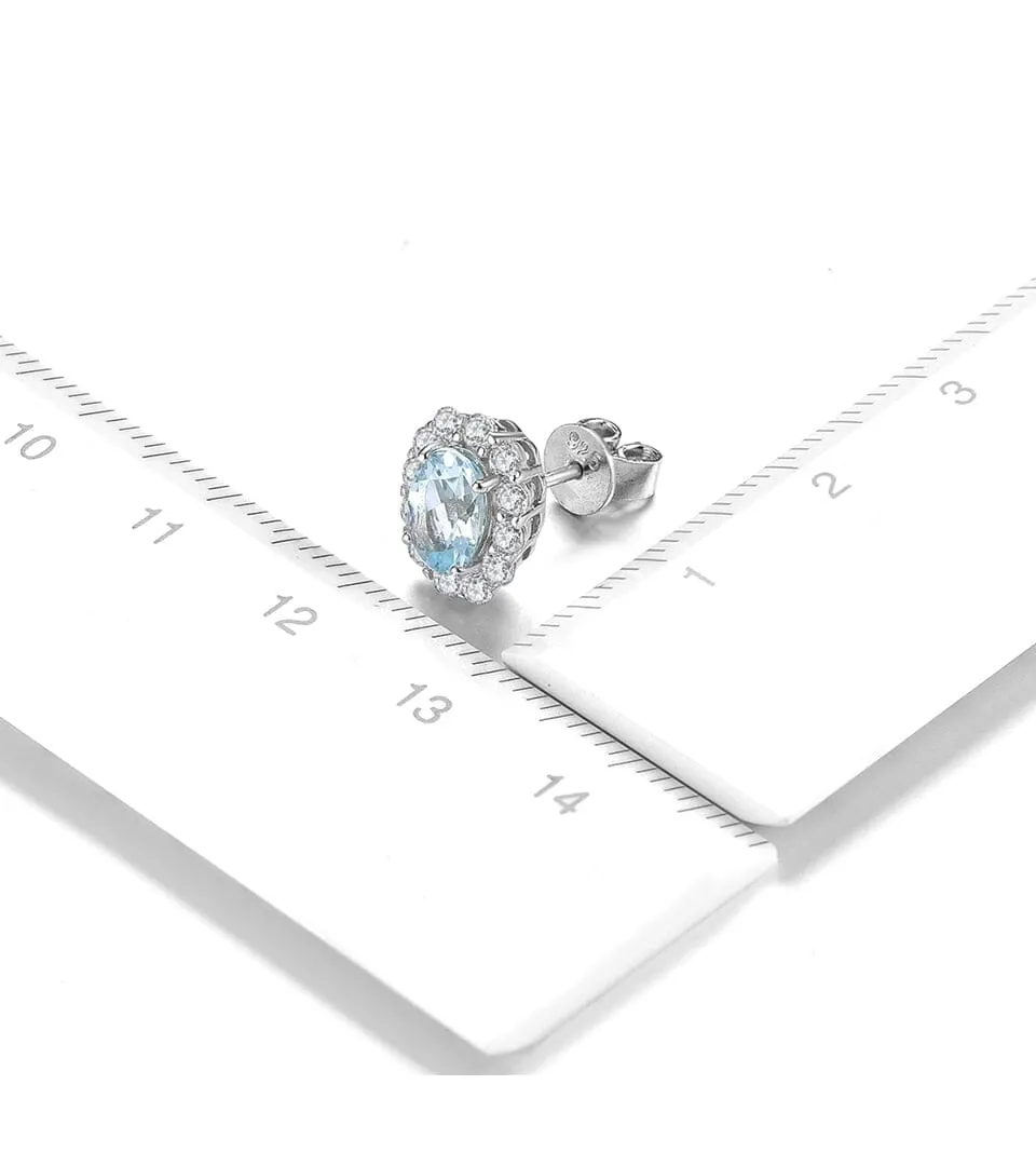 Classic Oval Aquamarine Stud Earrings - 925 Sterling Silver