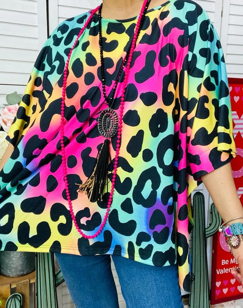 Colorful Leopard Poncho top - ONE  SIZE  loose fitting