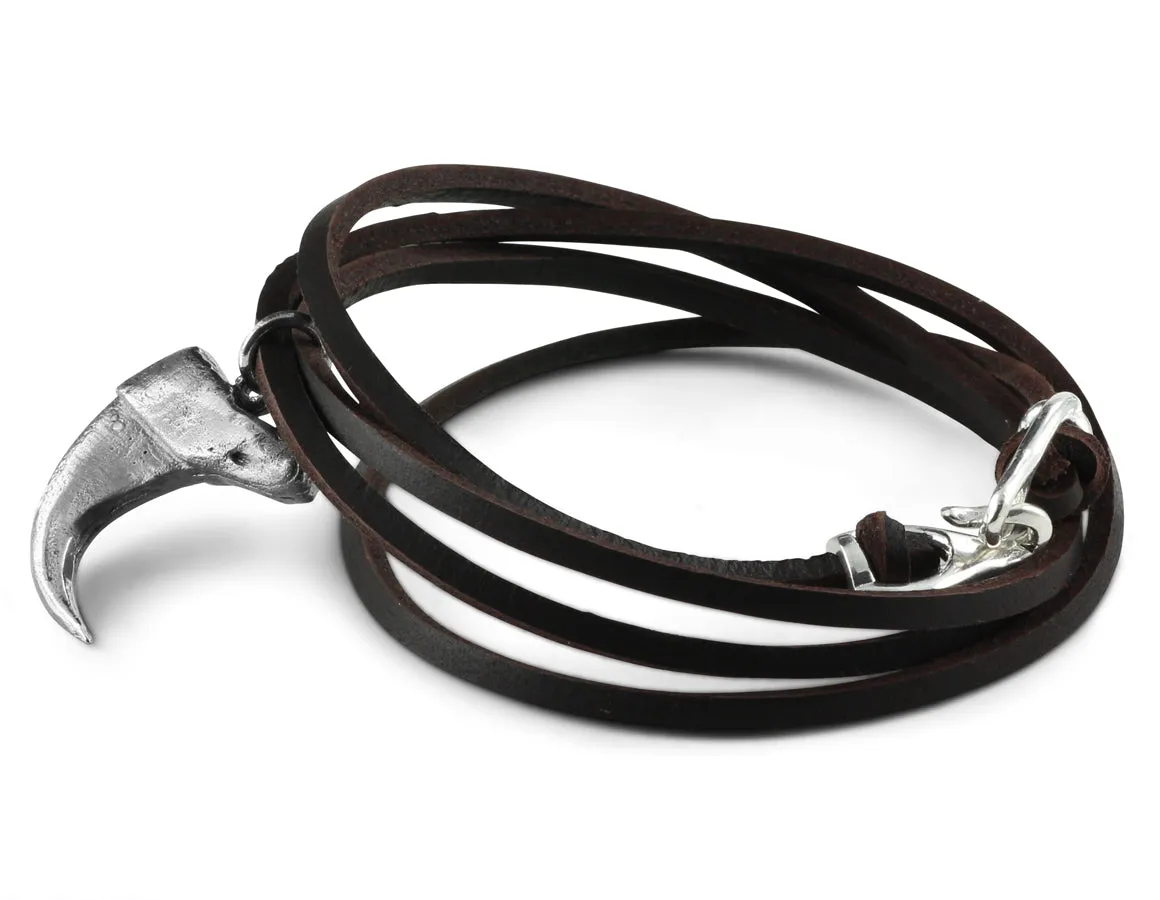 Cougar Claw Leather Bracelet - Silver