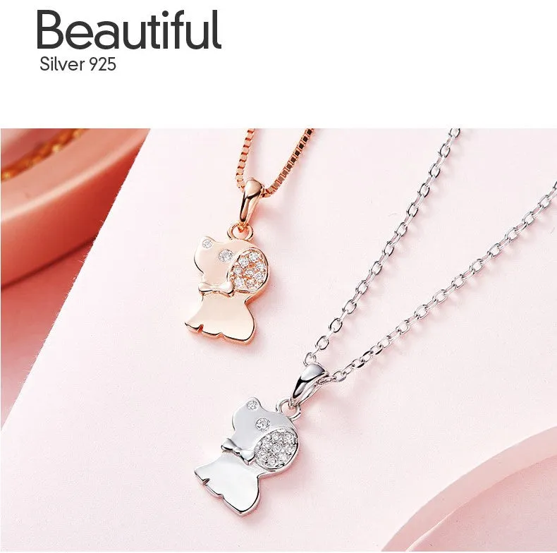 Cute Necklace,S925 Sterling Silver Lucky Little Dog Pendant Chain