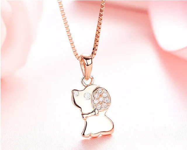 Cute Necklace,S925 Sterling Silver Lucky Little Dog Pendant Chain