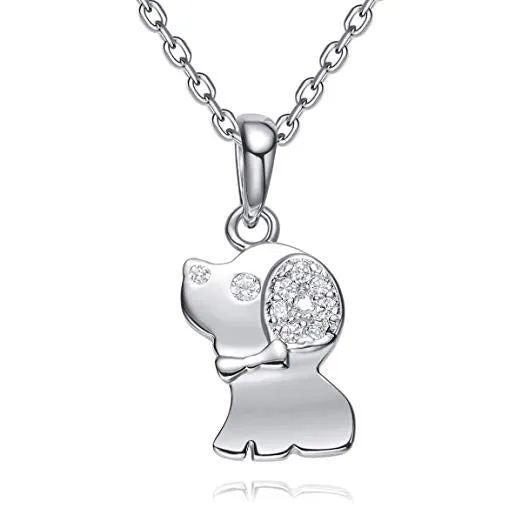 Cute Necklace,S925 Sterling Silver Lucky Little Dog Pendant Chain