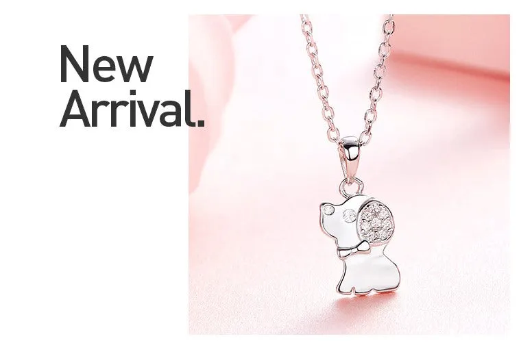 Cute Necklace,S925 Sterling Silver Lucky Little Dog Pendant Chain