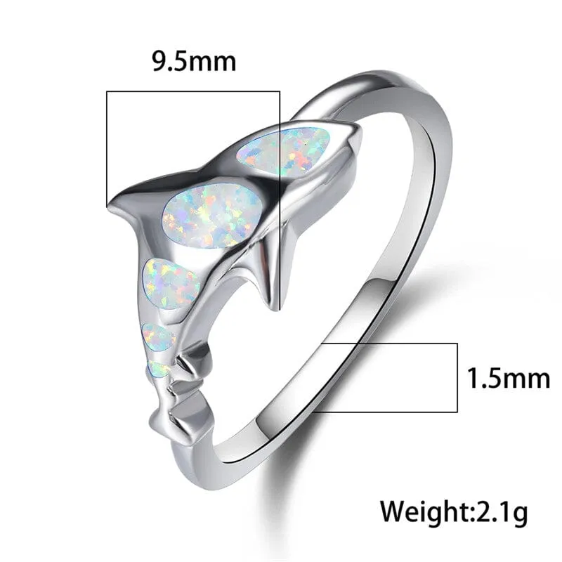 Cute Shark White Fire Opal Ring - 925 Sterling Silver