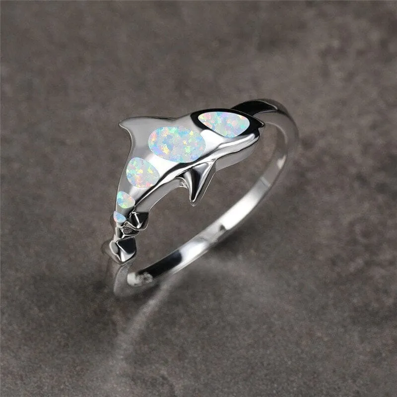 Cute Shark White Fire Opal Ring - 925 Sterling Silver