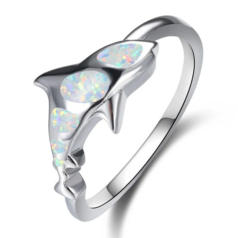 Cute Shark White Fire Opal Ring - 925 Sterling Silver