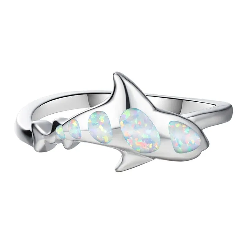 Cute Shark White Fire Opal Ring - 925 Sterling Silver