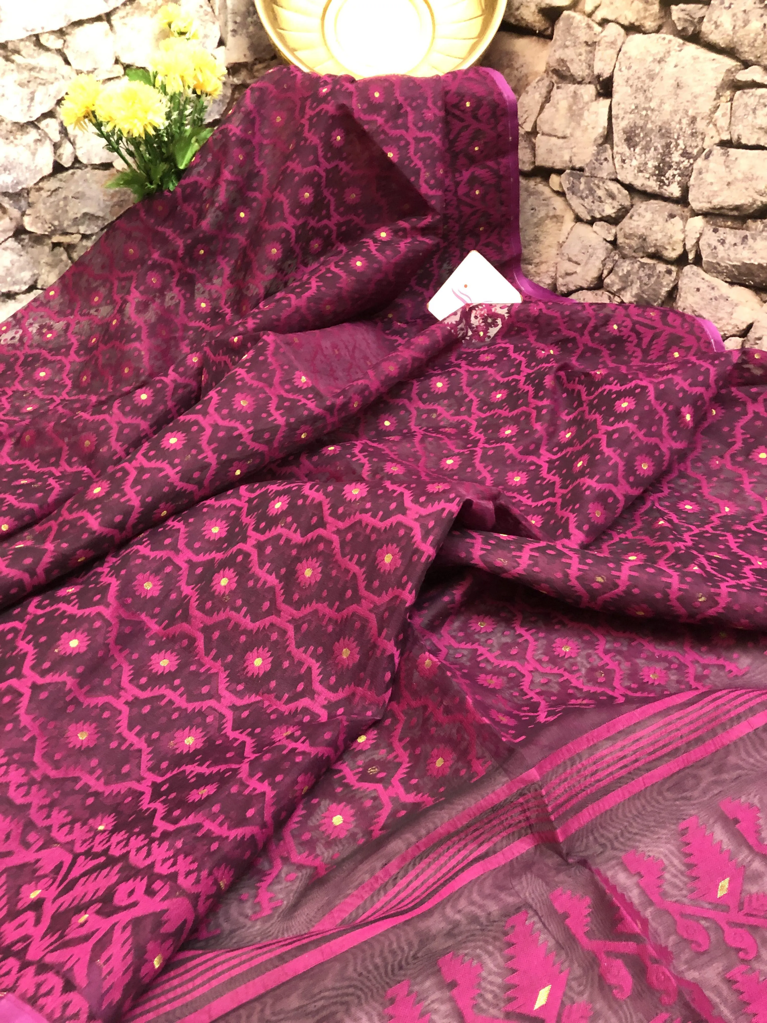 Dark Magenta and Beetroot Color Jamdani Saree