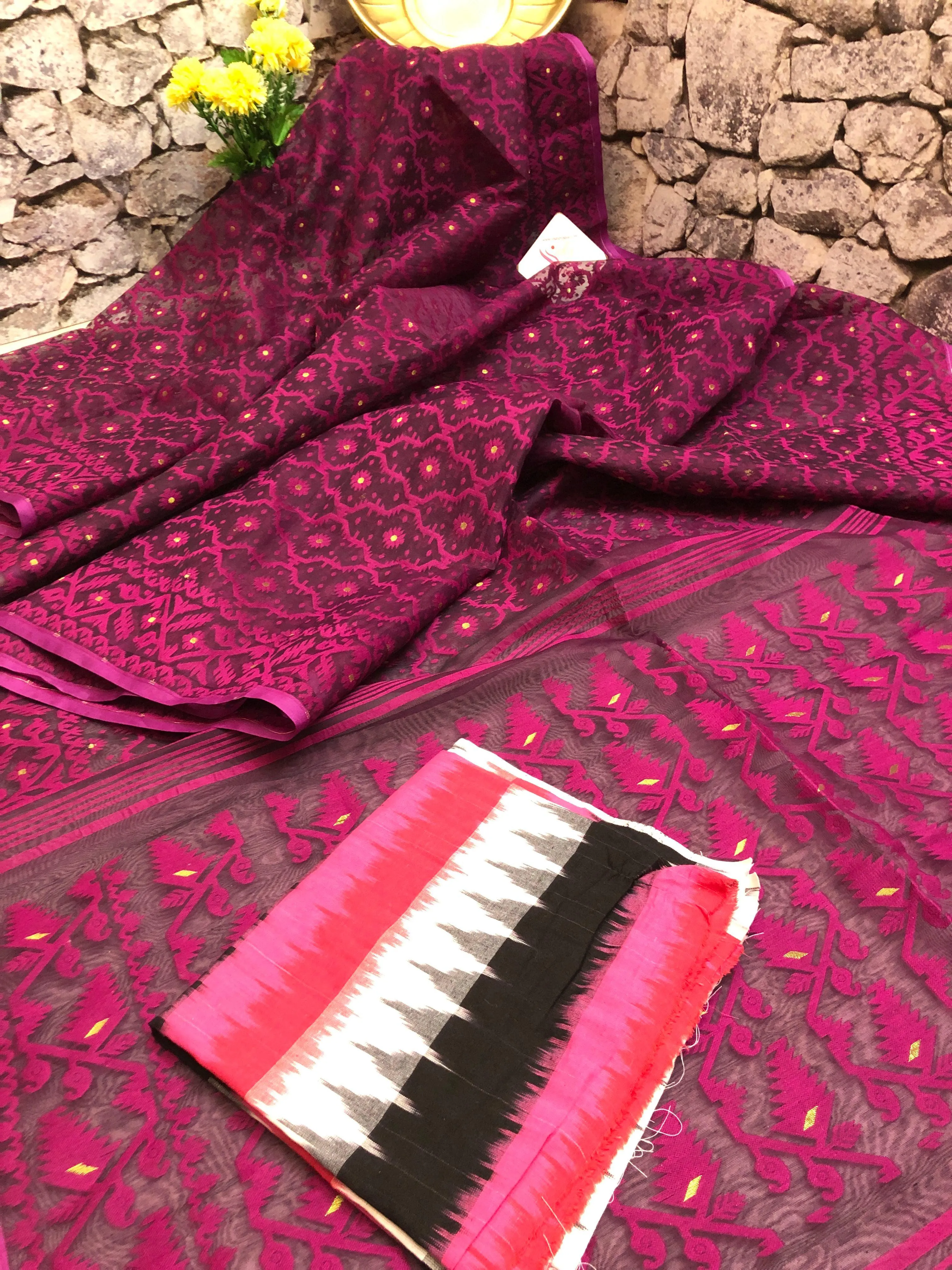 Dark Magenta and Beetroot Color Jamdani Saree