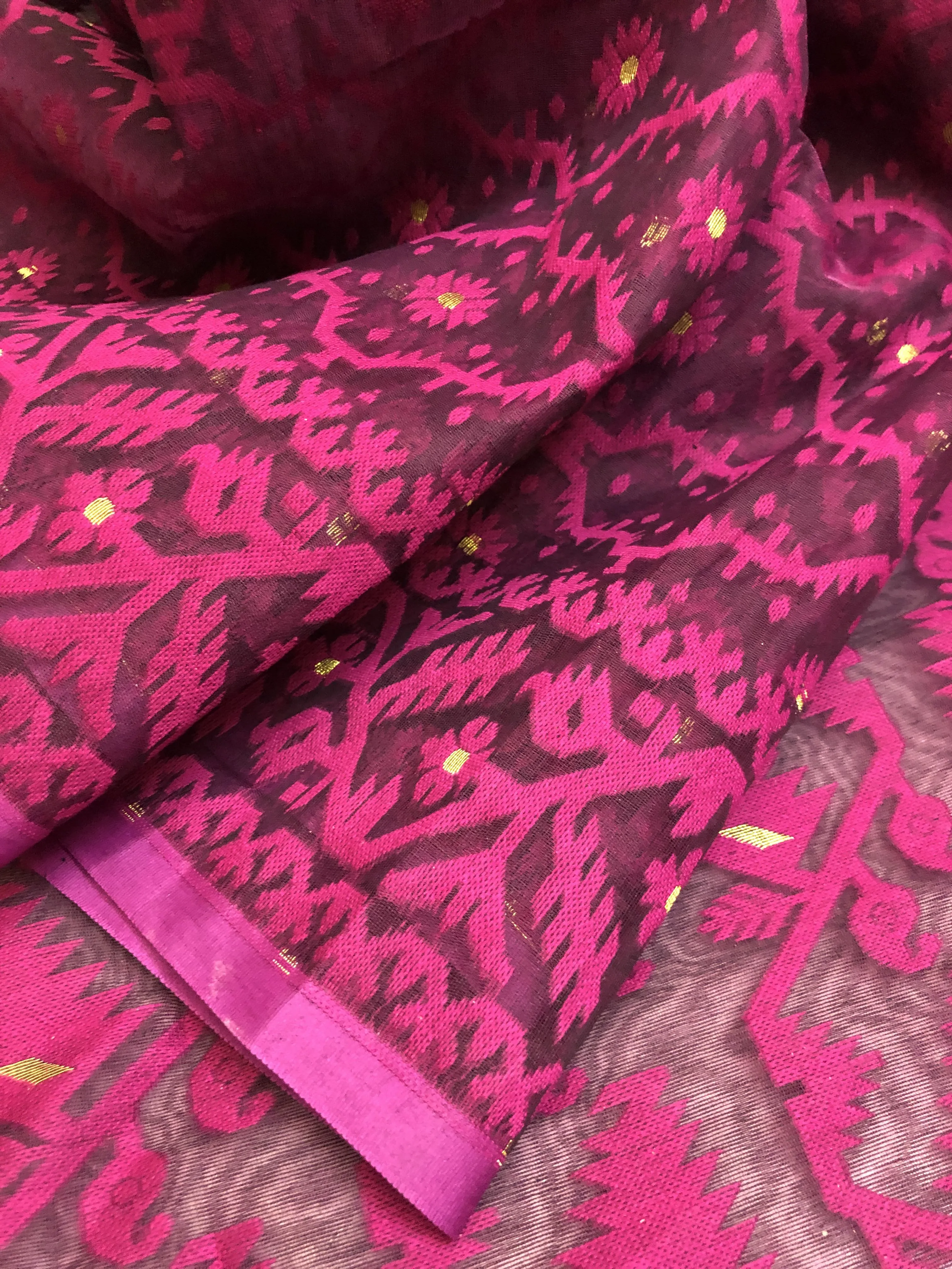 Dark Magenta and Beetroot Color Jamdani Saree