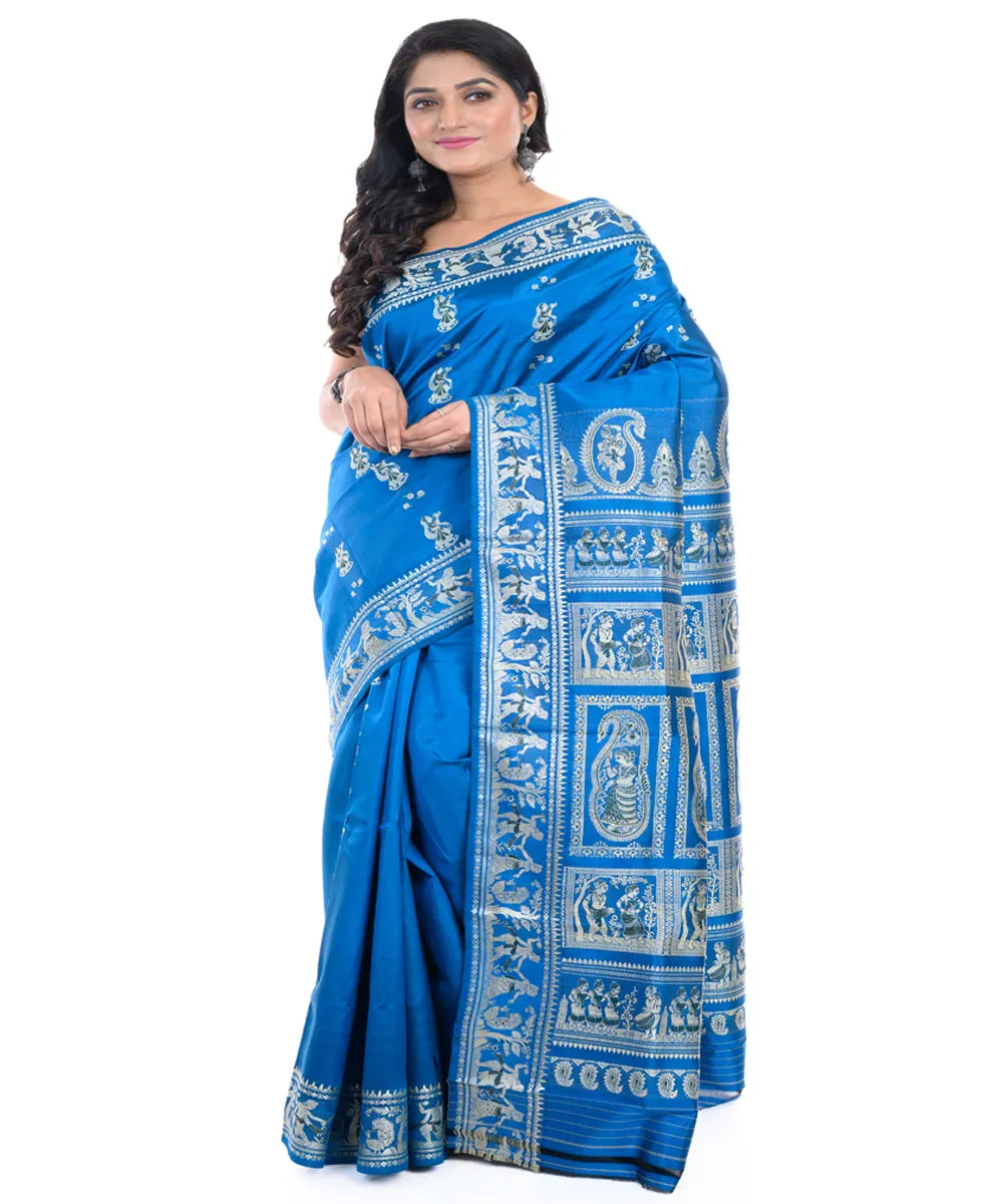 Deep blue handwoven baluchari silk saree