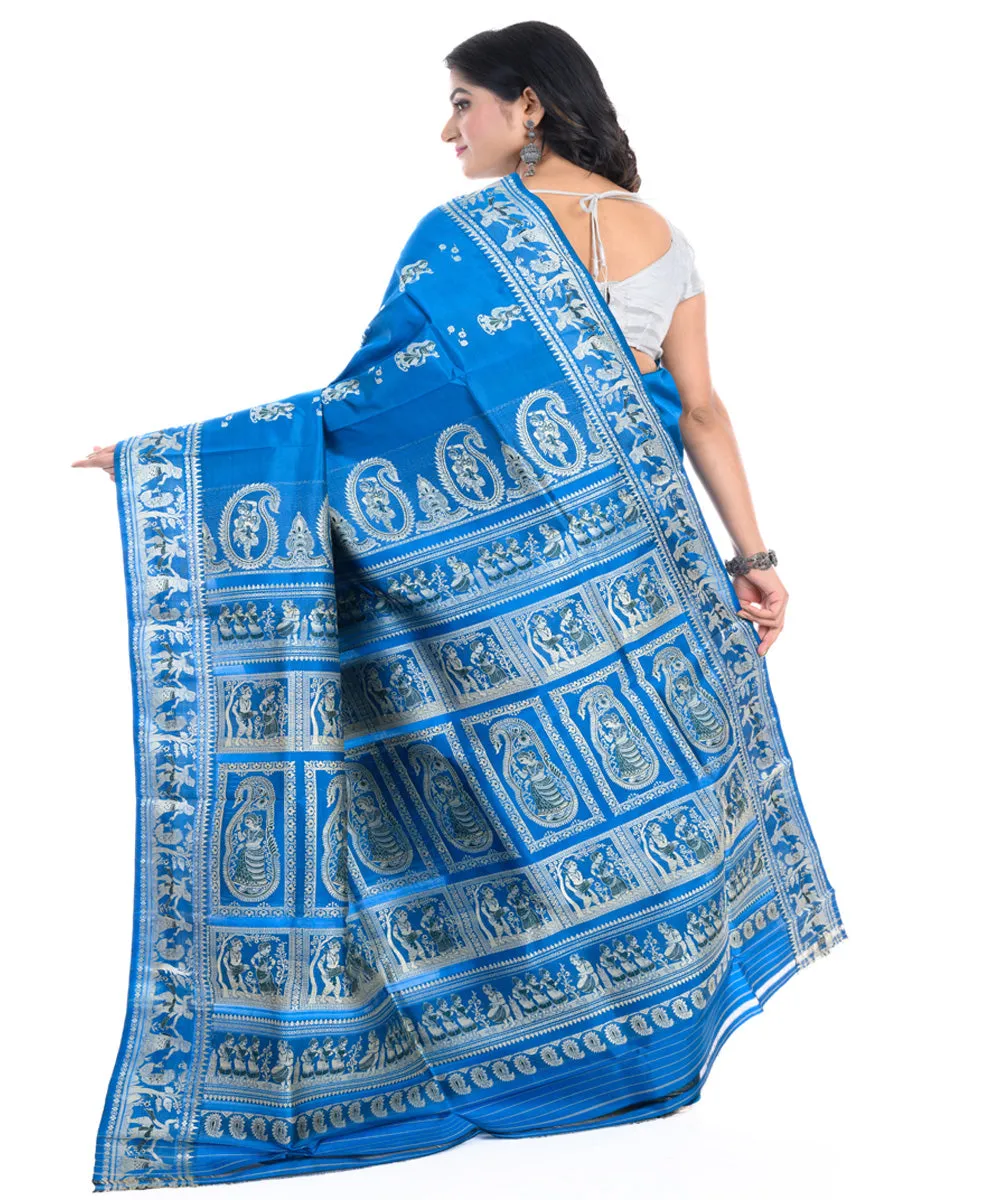 Deep blue handwoven baluchari silk saree