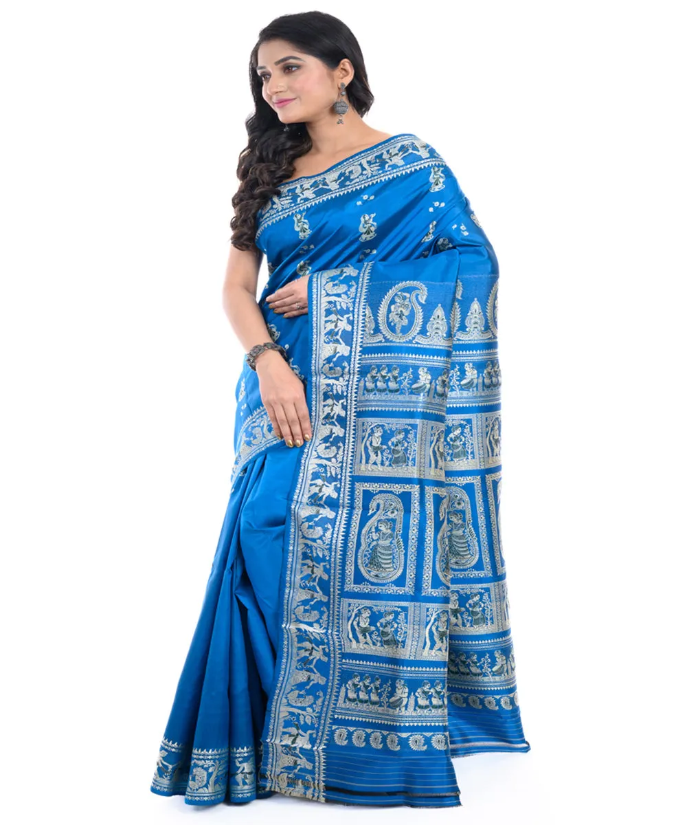 Deep blue handwoven baluchari silk saree