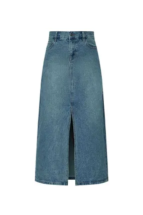 DENIM MAXI SKIRT-MID WASH INDIGO