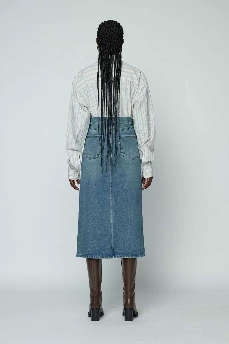 DENIM MAXI SKIRT-MID WASH INDIGO