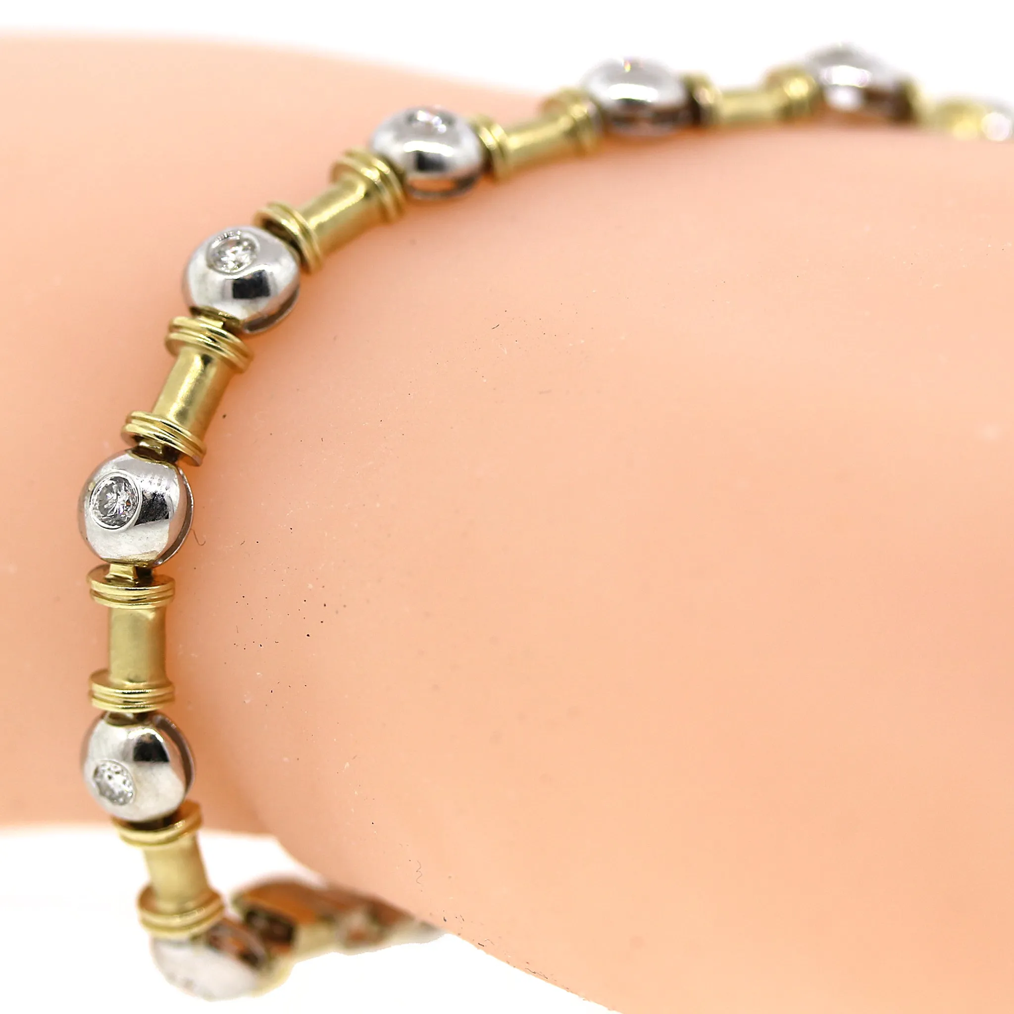 Diamond Bead & Bamboo Motif Bracelet in 14k Gold