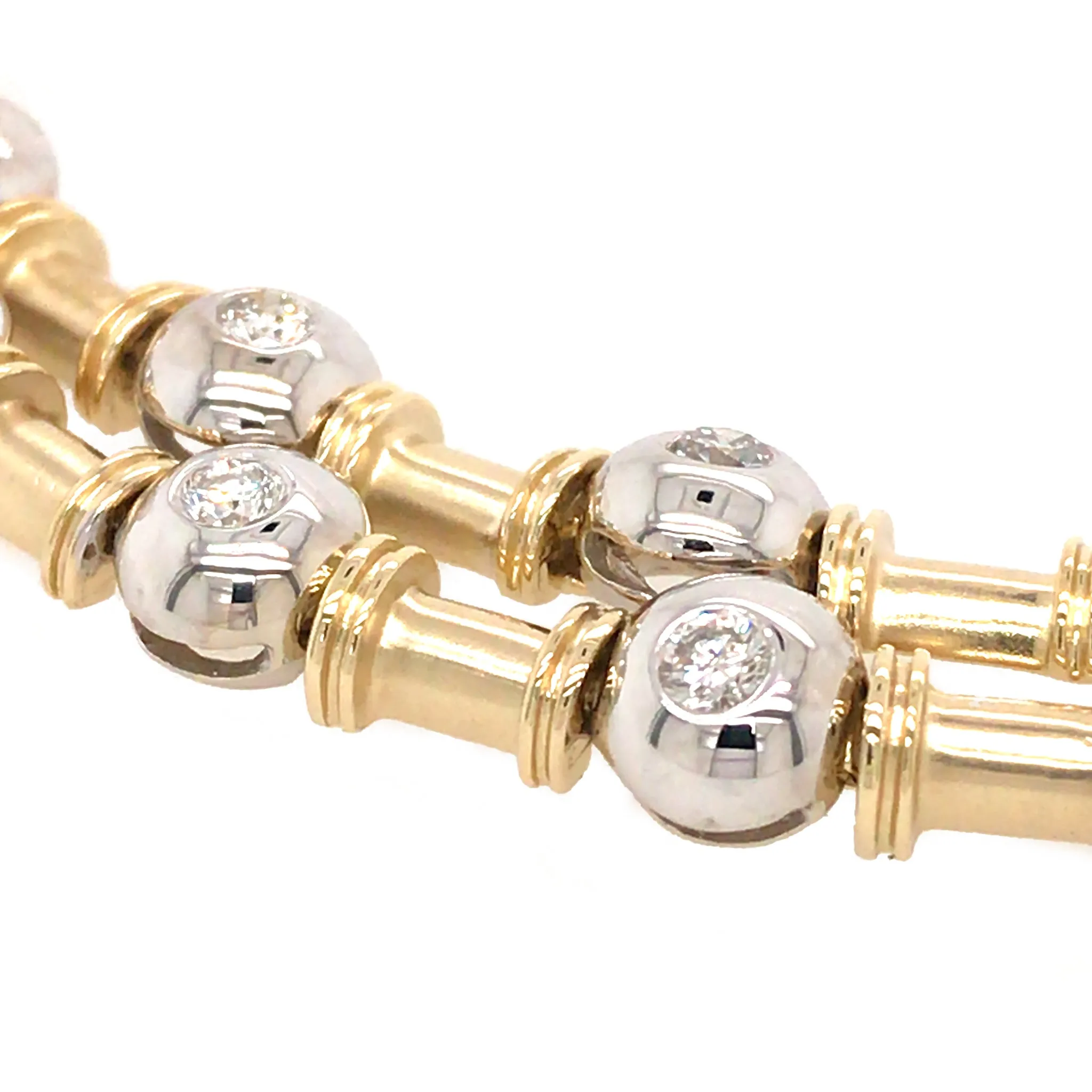 Diamond Bead & Bamboo Motif Bracelet in 14k Gold