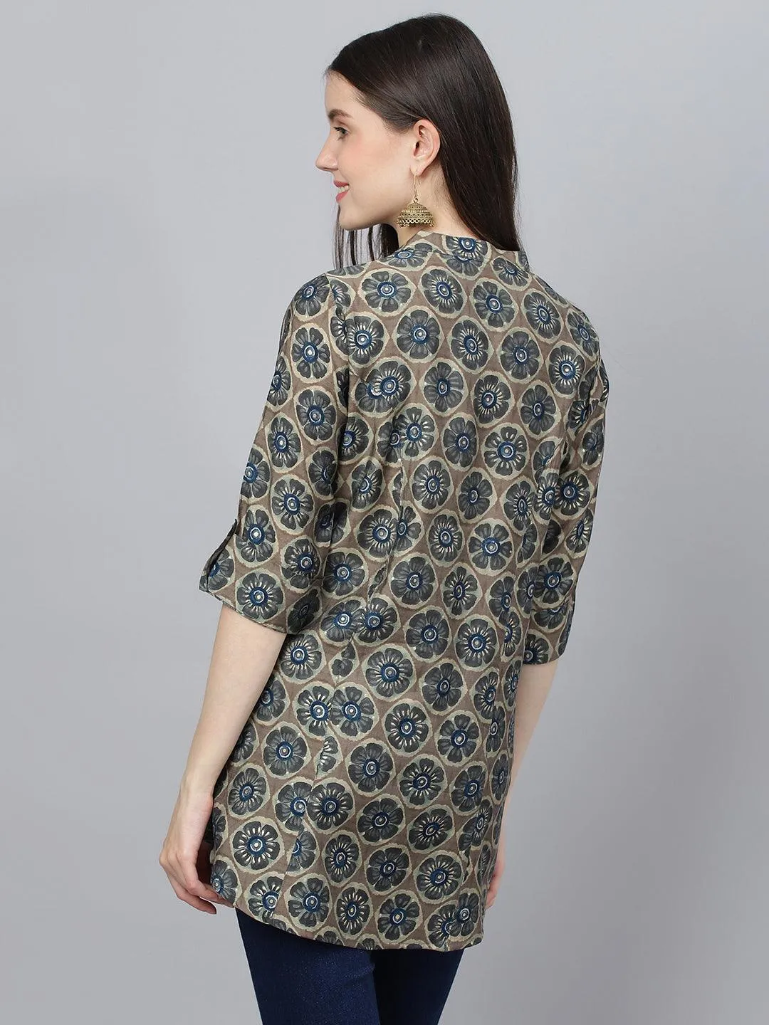 Divena Brown Floral Printed Modal A-Line Shirts Style Top