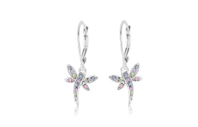 Dragon fly Multi-colored Crystal Palladium Plating Girls Leverback Earring