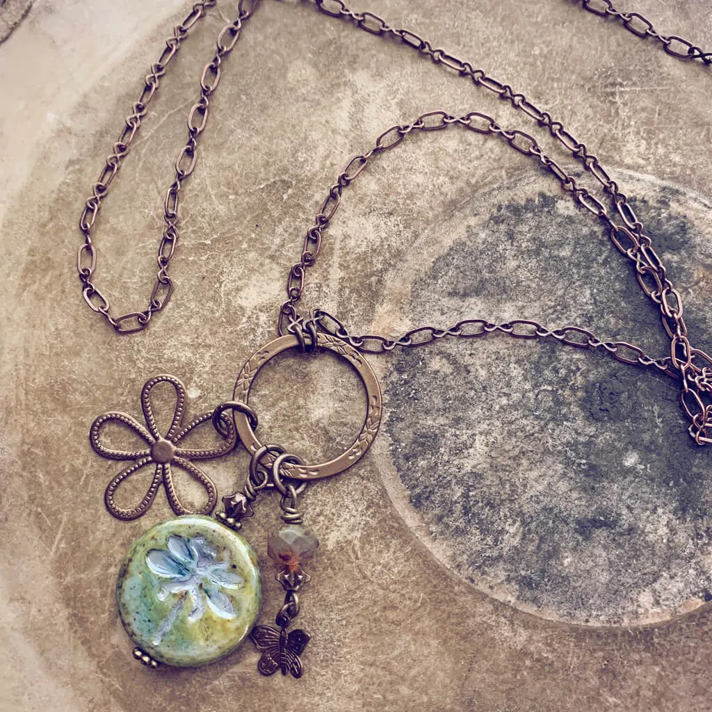 dragonfly garden // czech glass pendant charm necklace