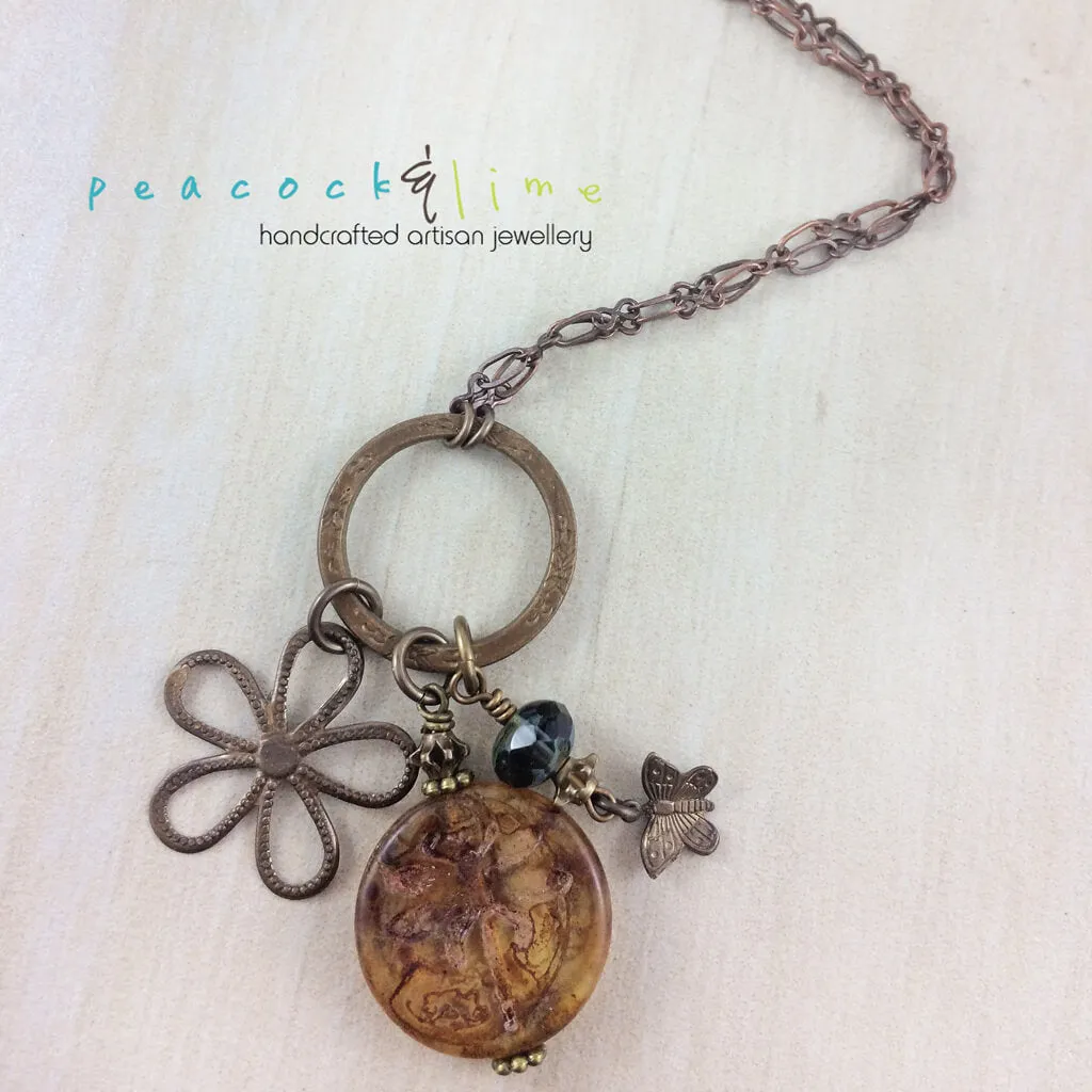 dragonfly garden // czech glass pendant charm necklace